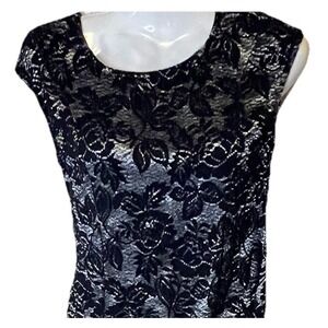 Iris Los Angeles Lacey Floral Top Size Medium High-Low Nylon Stretch Black Train
